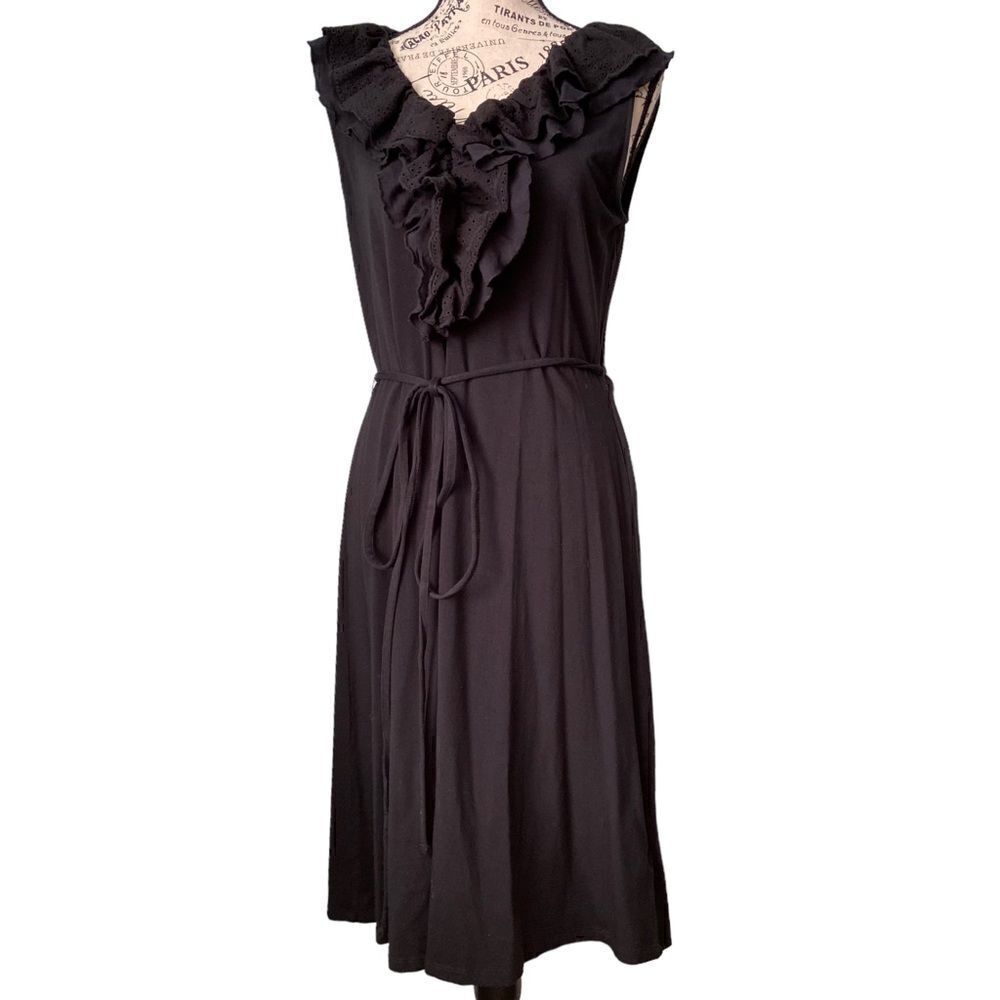 Lauren Ralph Lauren Ruffle-trim Crinkle Black Dress in Size Large